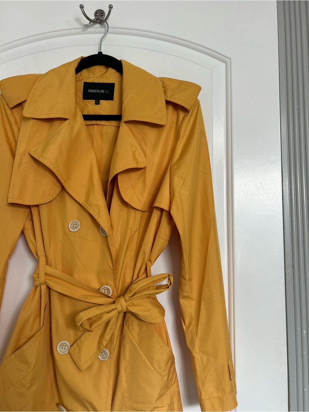 Lafayette 148 Mustard Yellow Trench Coat with Belt Size 8 Chic Fall Preppy 90s - Picture 10 of 16